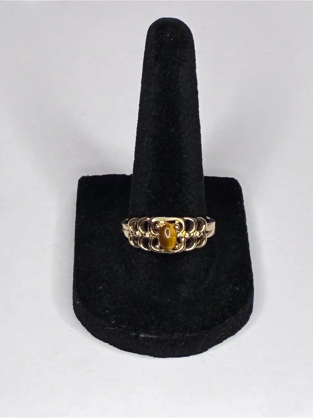 Vintage 14K Electroplated Uncaclad Gold Ring Tigers Eye Stone Mid Century 8.75